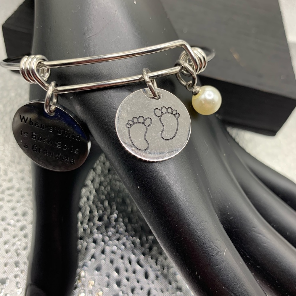 NWOT Grandma Stainless Steel Charm Bangle Bracelet